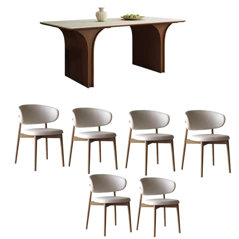 Retro home rock plate dining table sets, 29.52"H x 62.99"L x 31.49"W