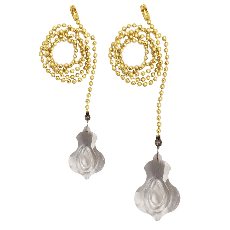 French Pendalogue Crystal Faceted Ceiling Fan Pull Chains, Polished Brass