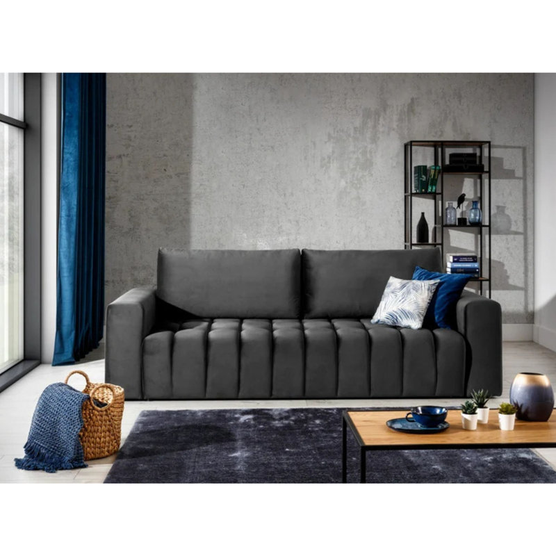Canapé-lit 3 places Lazaro style condo avec rangement - Gris foncé, Gris foncé