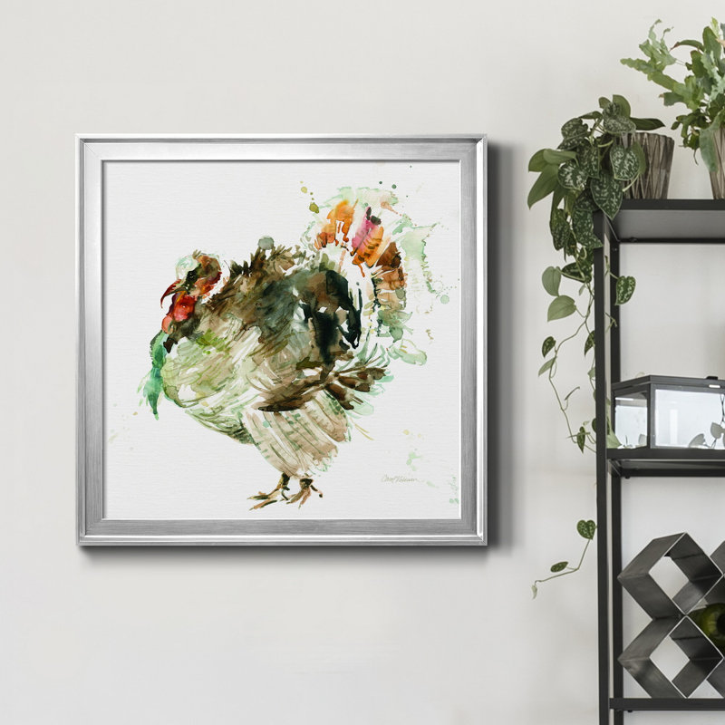 Moisson de dinde - peinture sur toile encadrée, H 17,5 po x l 17,5 po x P 1,5 po, Encadrement argenté