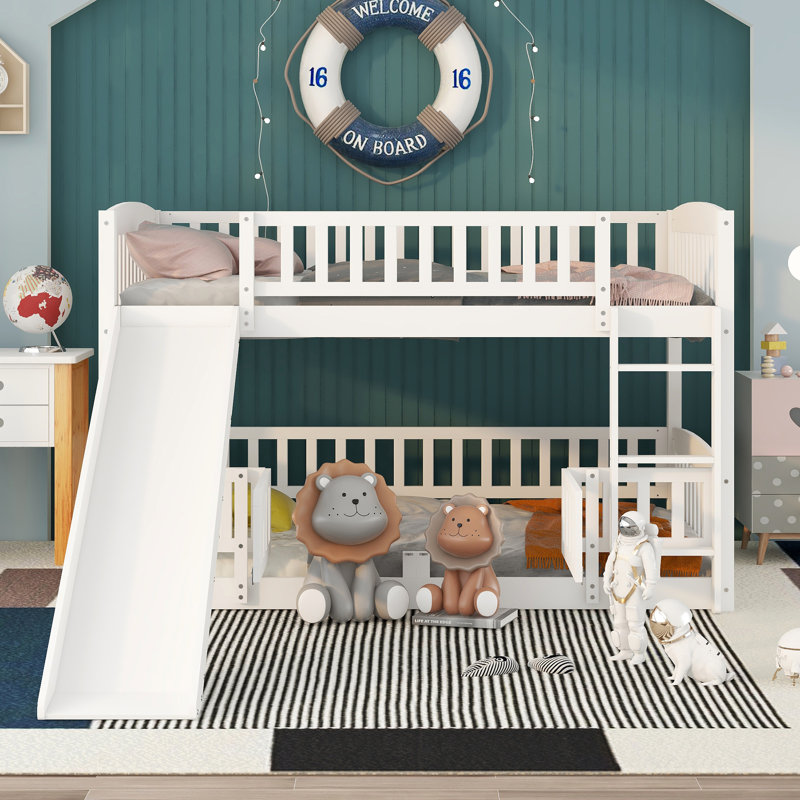 Standard Low Bunk Bed with Slide by Harriet Bee, Full over Full, White