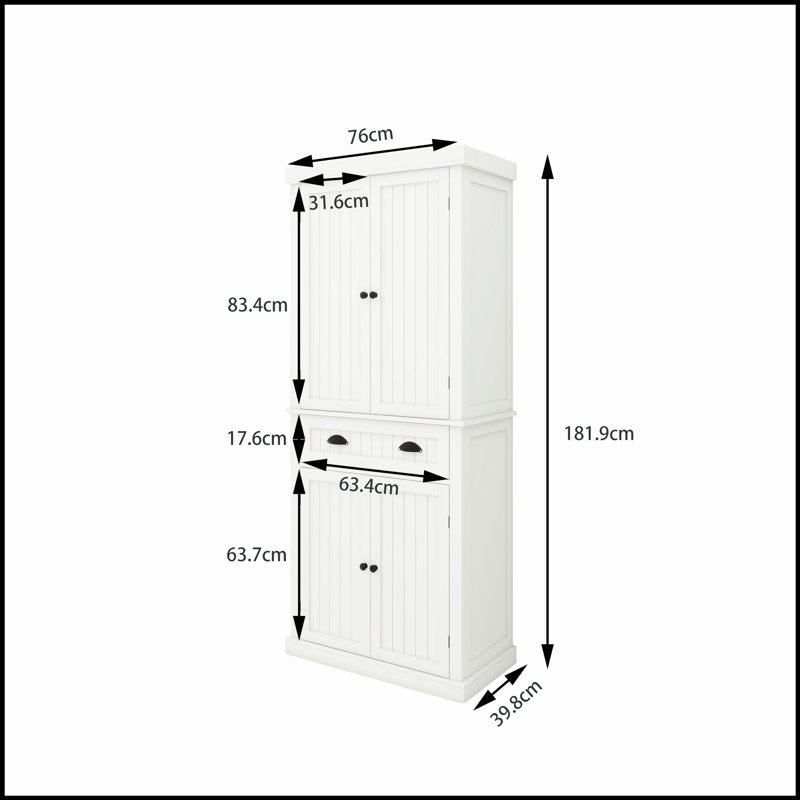 Garde-manger autoportant de 71 pouces avec 4 portes, un tiroir et 2 tablettes réglables pour un grand rangement