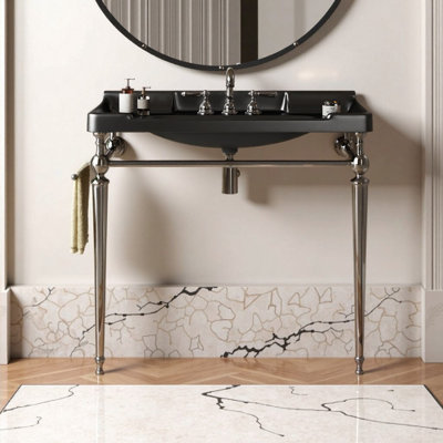 Ensemble de meuble-lavabo mural élégant 36 po: lavabo en céramique et pieds de support en acier avec barre à serviettes - Solution moderne pour économiser de l'espace