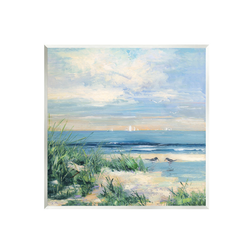 Au-404, giclée nautique, roseaux, plage, pâturages, oiseaux, par Sally Swatland, peinture, Mdf, L 12 po x H 12 po x P 0,5 po