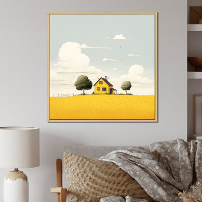 " Yellow House On The Prairie Minimal Watercolor "