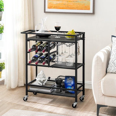 Modern 3-Tier Kitchen Serving Cart With Multi-Level Storage Bar Cart for Home