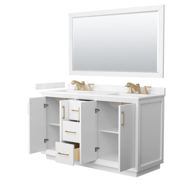 Meuble-lavabo double autoportant 60 po avec plateau en marbre Strada