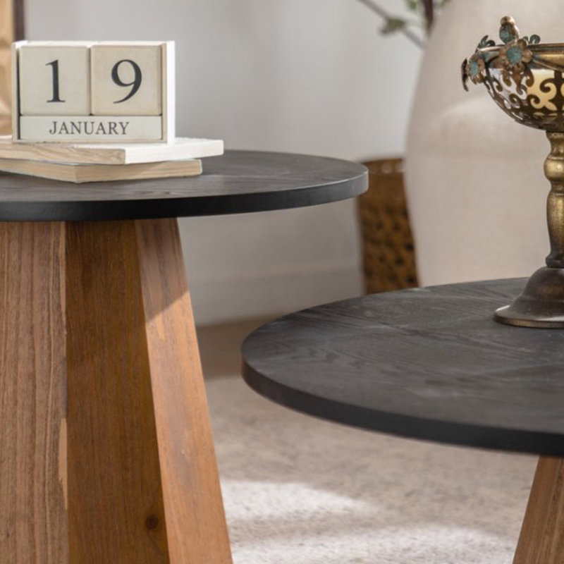 Table basse ronde noire - conception d'arbre, panneau de fibres à haute densité en bois facile à installer pour la maison