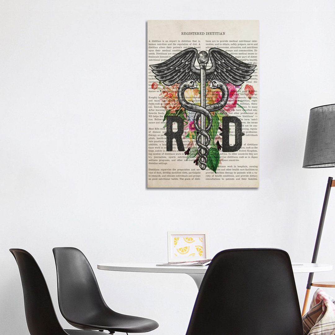 RD, Registered Dietitian With Flowers Print by Aged Pixel - Wrapped Canvas Print