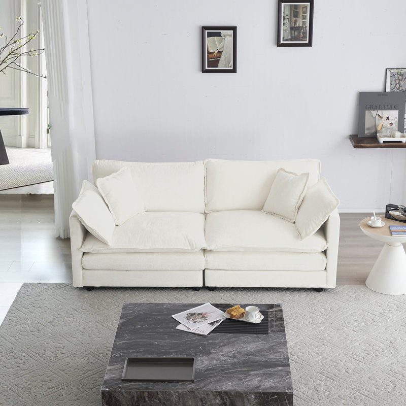 Haninerm Chenille Round Arm Loveseat, Beige, 2
