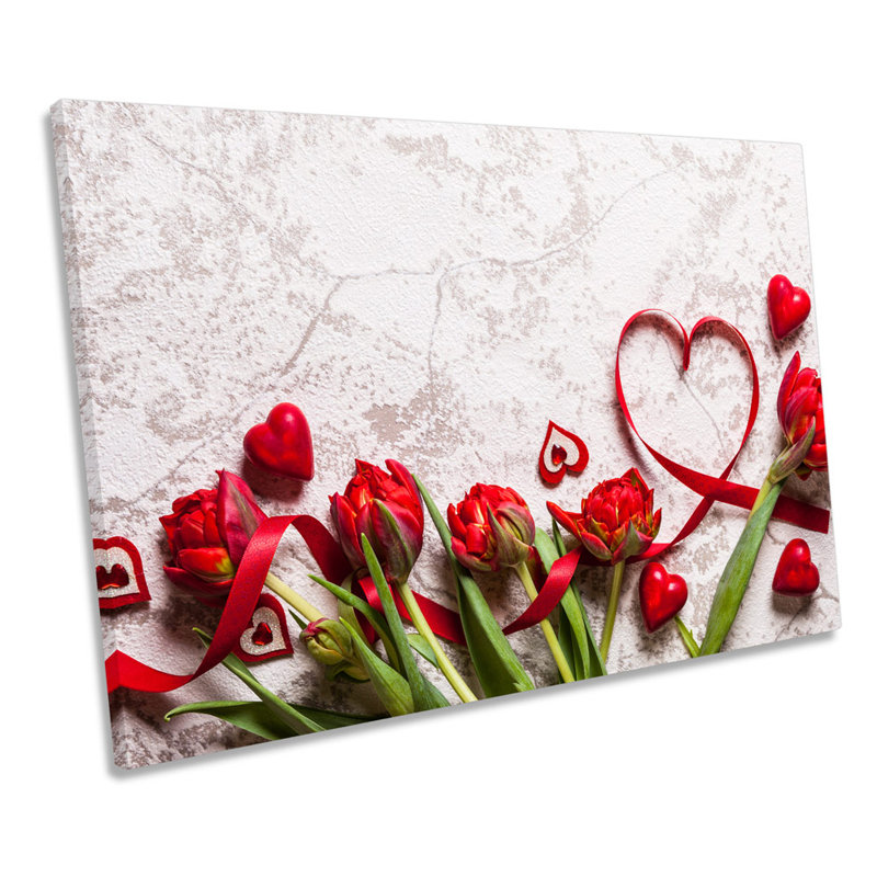 X5316 Red Rose Ribbon Heart - Wrapped Canvas Print, 40.6cm H x 61cm W x 2cm D