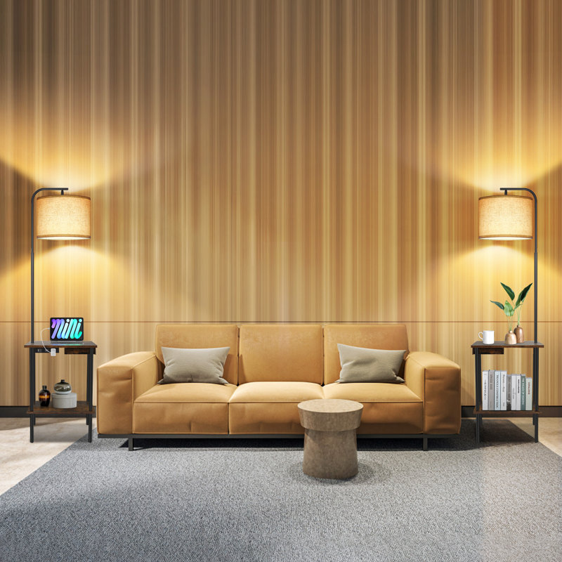 Zulfa 62" Dimmable Table Floor Lamp with Drawer, End Table with Lamp for Living Room, Vintage