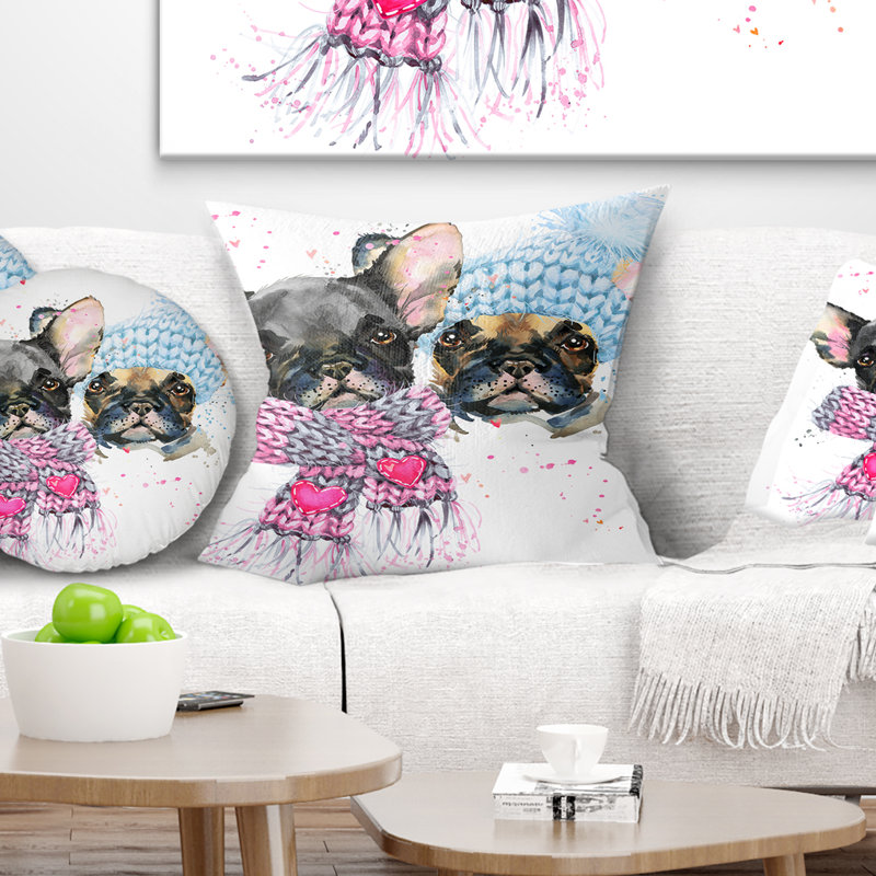 Jolis chiots avec des châles de cou - oreiller imprimé animal, 16 po x 1 po, Coussin décoratif