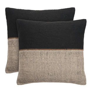 Housses de coussin en coton recyclé 50 x 50 cm, lot de 2 - Demi-housses de coussin décoratives tissées géométriques noires unies - 2 housses