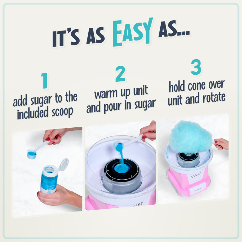 Nostalgia FSCC8 Cotton Candy Party Kit - Pink Vanilla, Blue Raspberry, Strawberry Flossing Sugars (7 oz. each) with Reusable Cones and Twist Ties