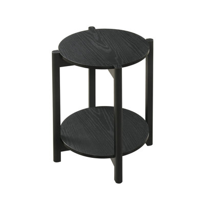 Table d'appoint ronde transitionnelle noire, table d'appoint en bois d'ingénierie avec tablette inférieure ouverte, table d'appoint circulaire pour le salon