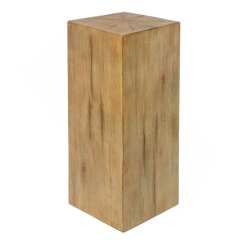 Wood-Look Square-Column MGO End Table,  H33.75",Wood-Like Distressed Finish, Mix With Different Heights, Indoor Outdoor Use,Natural Color