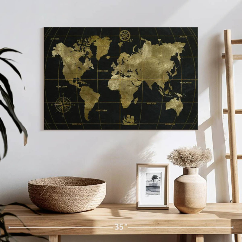 Aliaz Black And Golden World, 16" H x 24" W