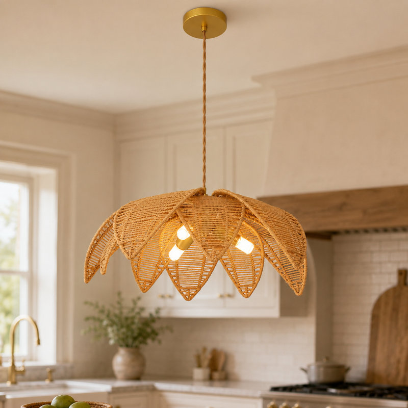 3 -Light Bohemian Rattan Leaf Pendant Light (Bulb Include)