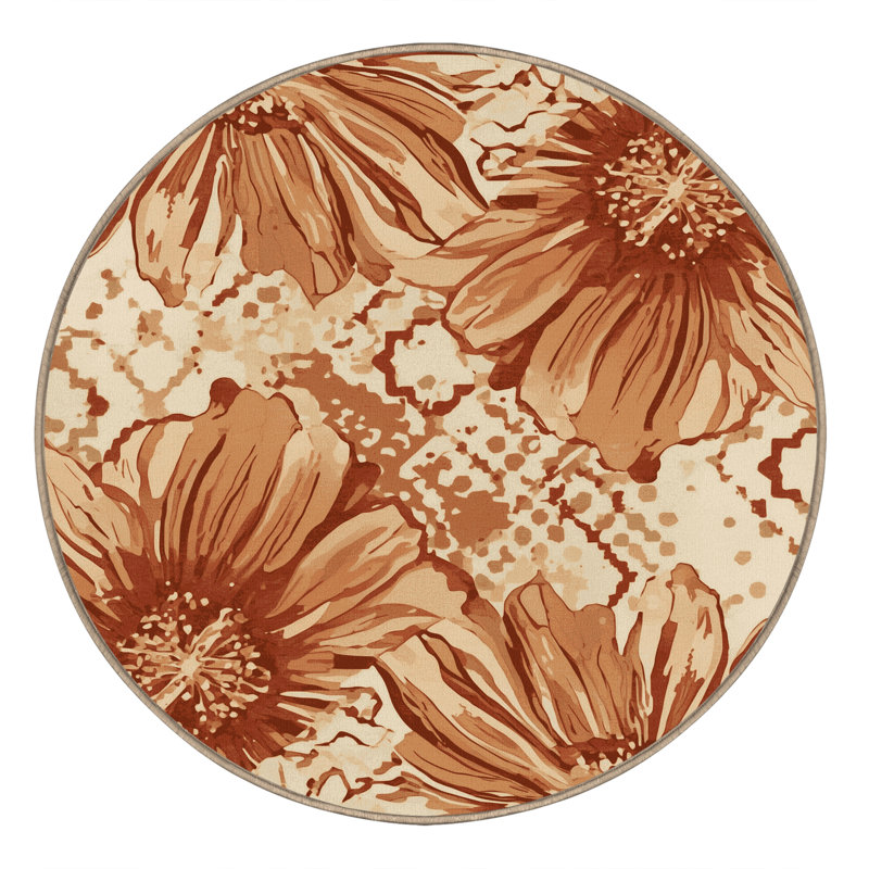 Machine Washable Orlandra Zinnia Bohemian Moroccan Rug in Beige – Beige Binding, 6' Round