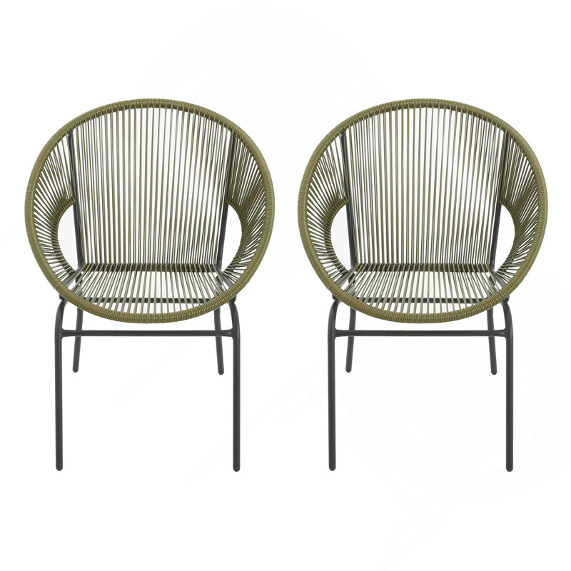 Modern Polyethylene Rattan Basket Chair with Iron Frame, Perfect for Stylish and Durable Outdoor Seating, Green