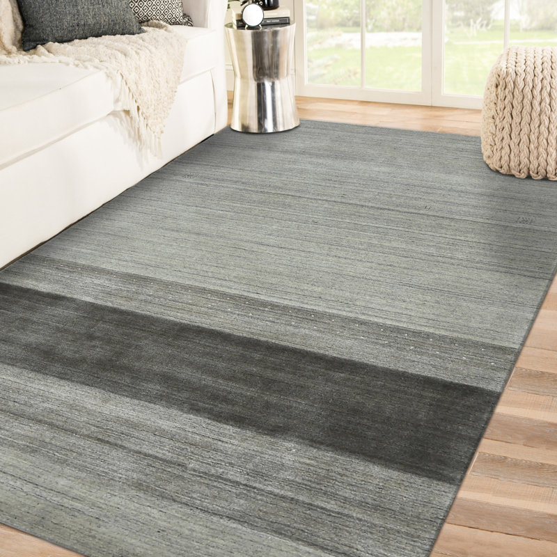 Tapis rayé en coton tissé à la main et à plat, Rectangulaire l 9 pi x L 12 pi
