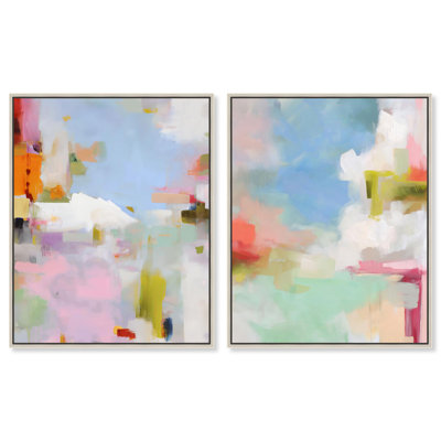 Ensemble de reproductions d'art abstraites sur toile Roseat Hues par Art Remedy, cadre argenté, 16 x 20