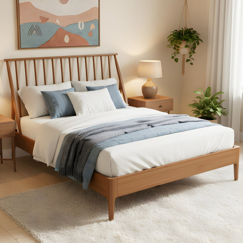 Lit plateforme en bois Mid-Century, Brun, Très grand