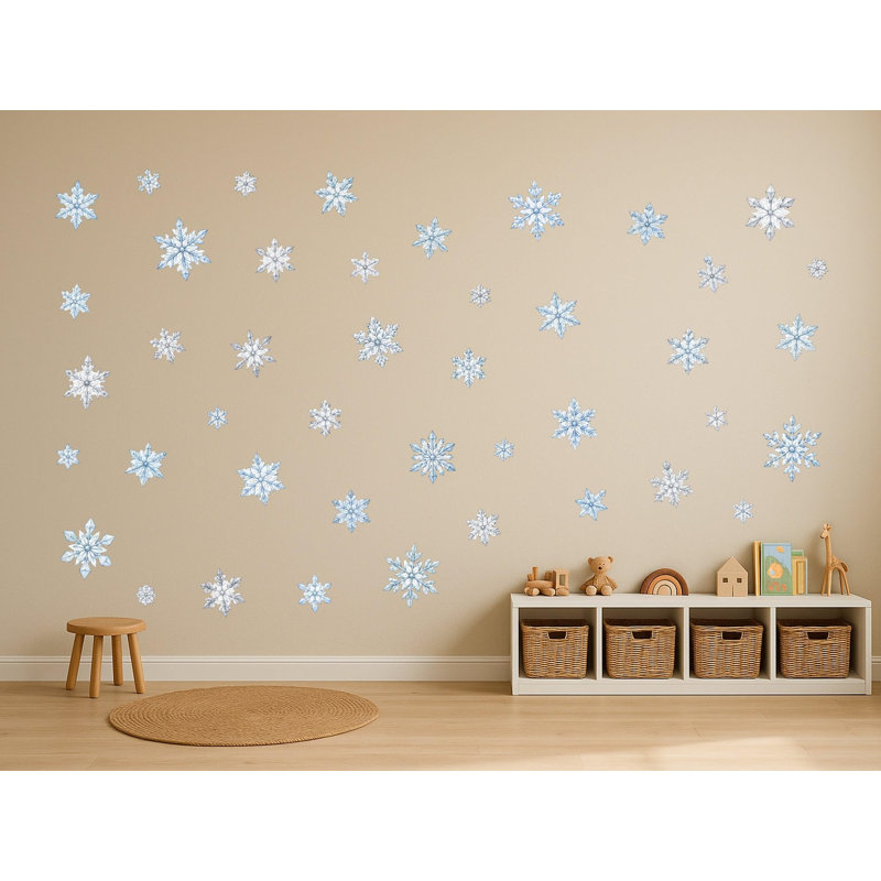 Snowflake Wall Decals, Set of 43 Peel and Stick Nursery Wall Stickers, Satin Finish Removable Kids Room Wall Art, 20"W x 20"H (50 x 50 cm)