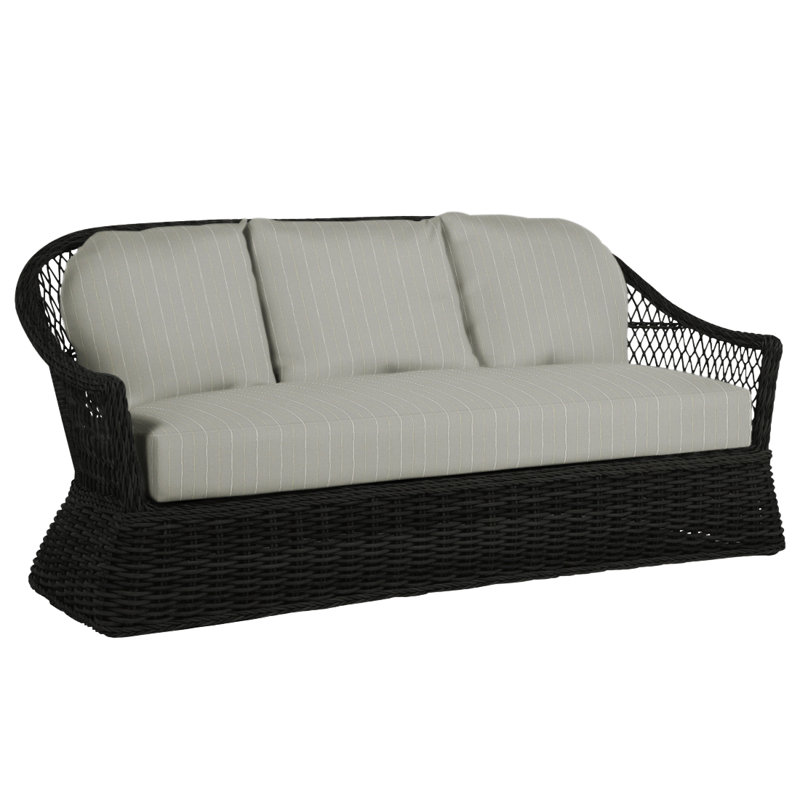 Soho 81.75" Wide Outdoor Wicker Patio Sofa with Cushions, Black, No Welt, Verona Silver
