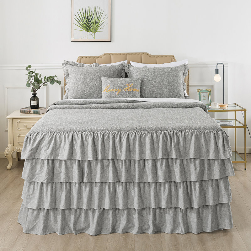 Coverlet, Queen Coverlet + 2 Queen Shams + 1 Throw Pillow, Gray
