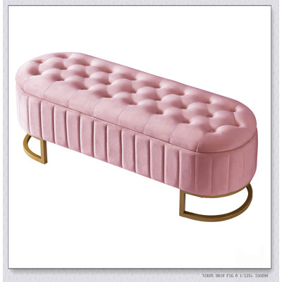 Elegant Upholstered Velvet Storage Ottoman with Button-Tufted Design and Metal Legs for Modern Bedrooms