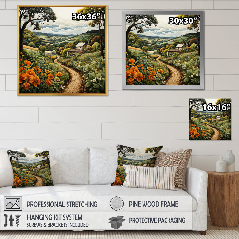 Countryside Rustic Farmhouse Summer III - Landscapes Canvas Print, H 24 po x l 24 po x P 1 po, Cadre simple argenté