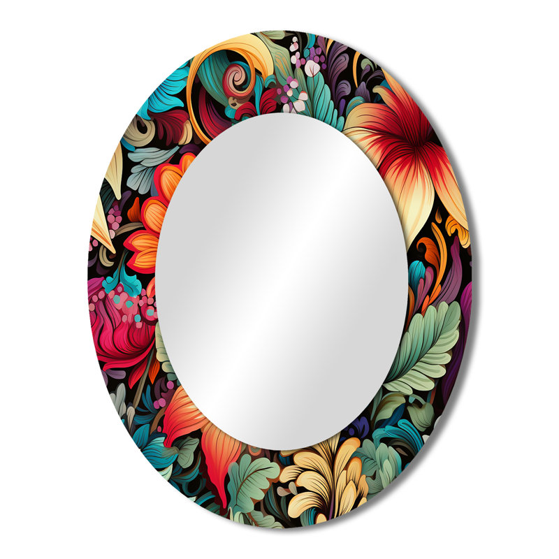 Rositta Tropical Tapestries Boho Pattern - Floral Mirror, Cottage Unique Wall Mirror, Printed Metal Art, 43" H x 33" W, Oval