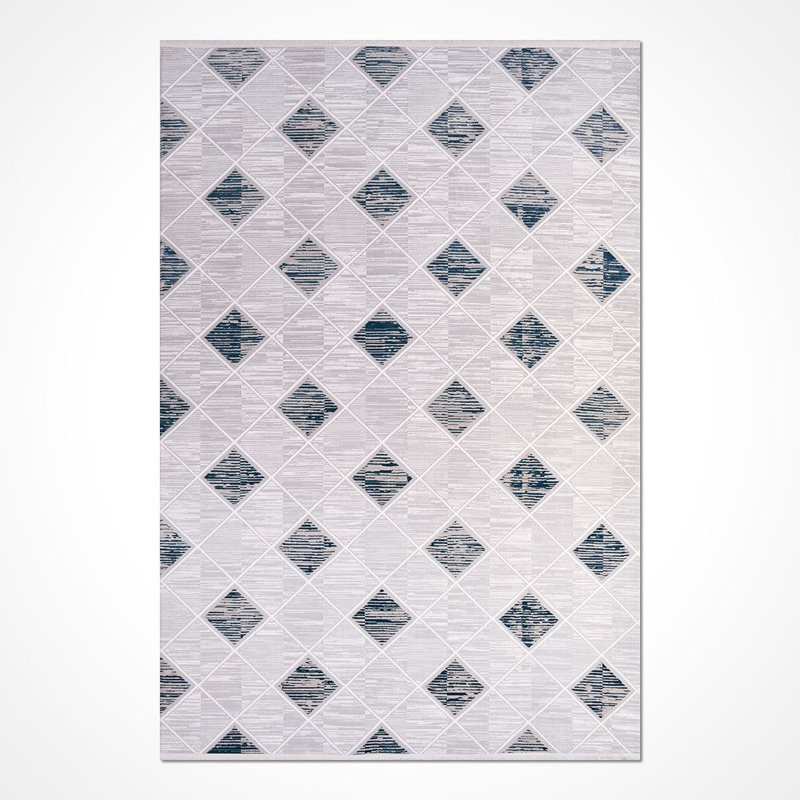 Tapis moderne / géométrique beige lavable à la machine antidérapant, Rectangle 2 pi 8 po x 5 pi