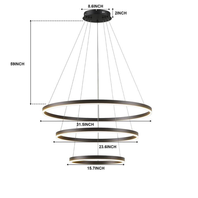 Gullo Hemlon 31.5'' Modern Dimmable Led Geometric Chandelier, Matte Black