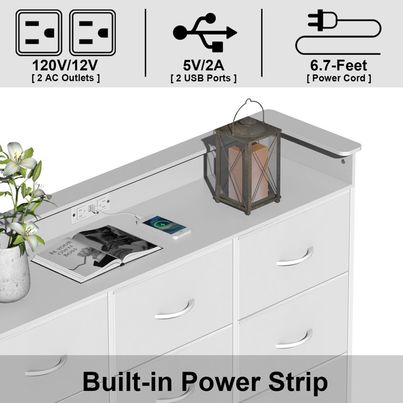 Commode blanche avec lumière DEL pour la chambre à coucher