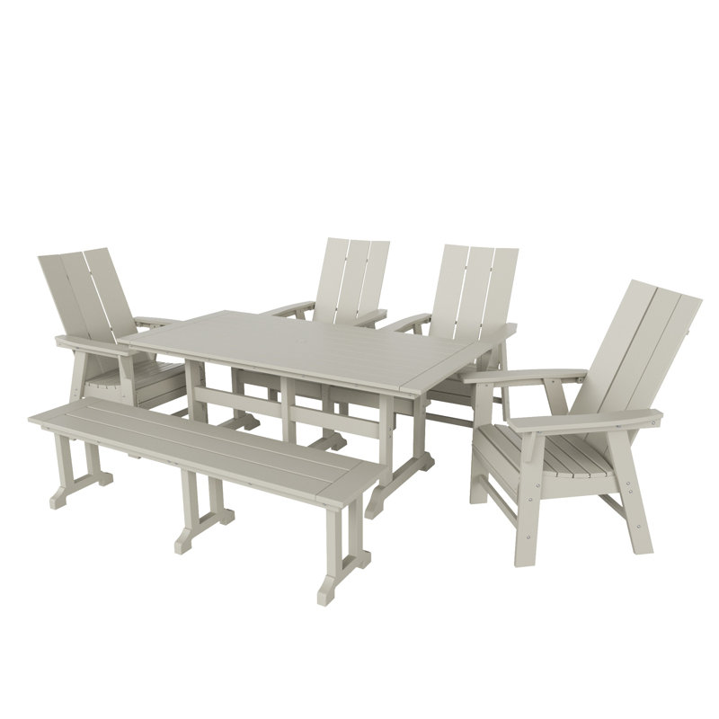 Joubert 6 - Person Patio Dining Set Umbrella Hole Included Rectangular Table, Sand