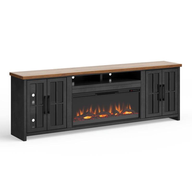 Meuble télé avec foyer 97 po pour téléviseur de 100 po ou moins Brixham, Noir / whisky