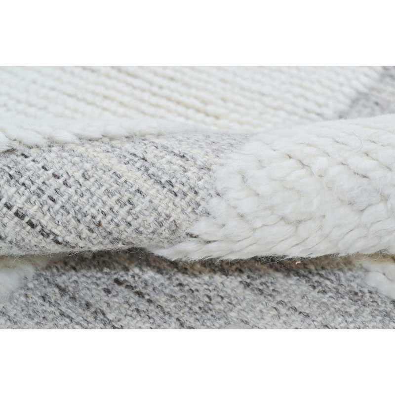 Wool Abstract Area Rug in Ivory/Beige, Rectangle 5' x 8'