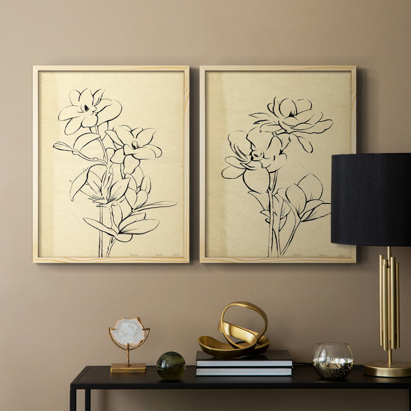 «Magnolia S croquis I», reproduction encadrée de qualité supérieure - prête à être accrochée - aucun clou requis - aucun clou requis