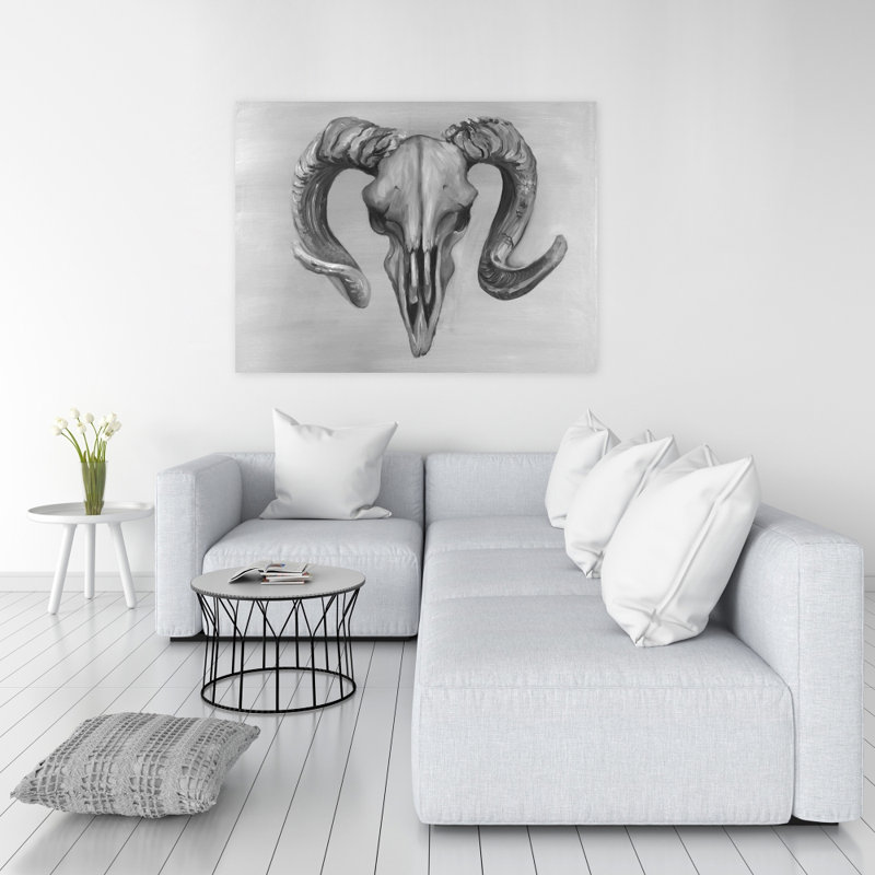Crâne de gris en niveaux de gris - animaux de ferme, décoration sur toile grise
