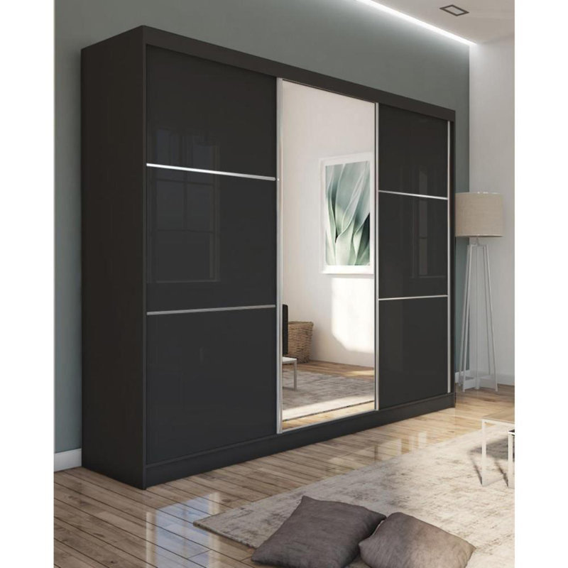 Raminta 3 Door Sliding Wardrobe, Black