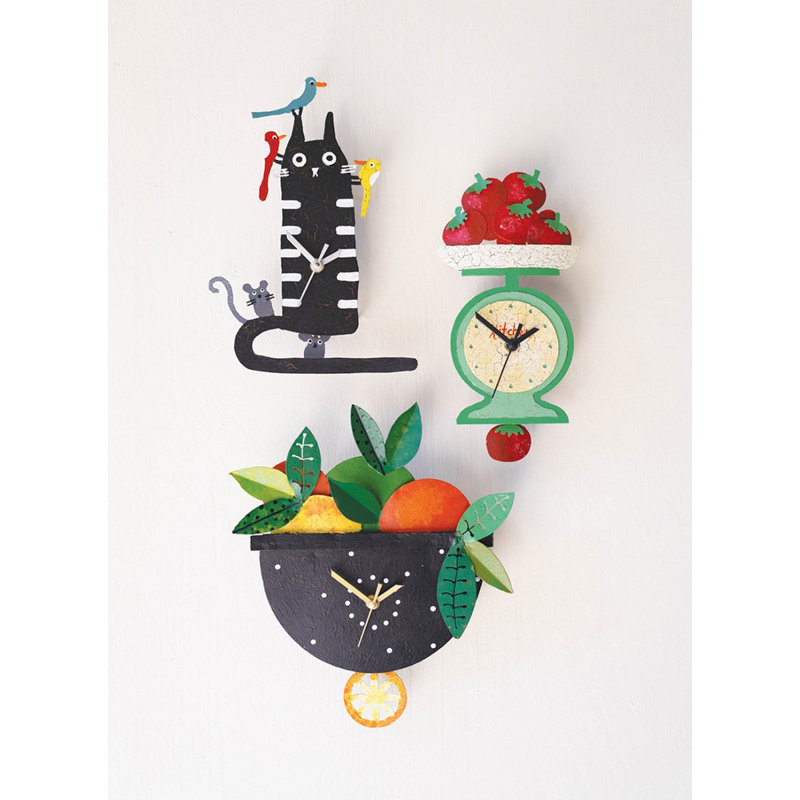  Horloge murale 11 po H - chat multicolore