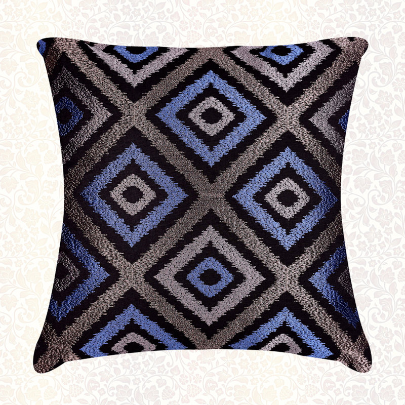 Housses de coussin brodées bleues et grises 20 x 20 avec fermeture à glissière élégante - Décoration de Noël