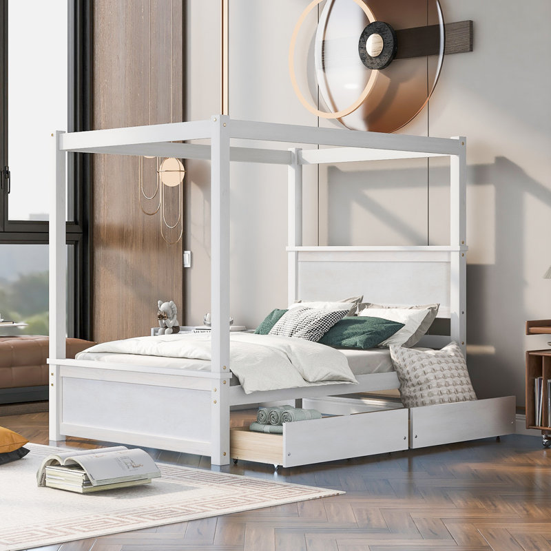 Lit à baldaquin en bois moderne, peu encombrant, avec tiroirs de rangement