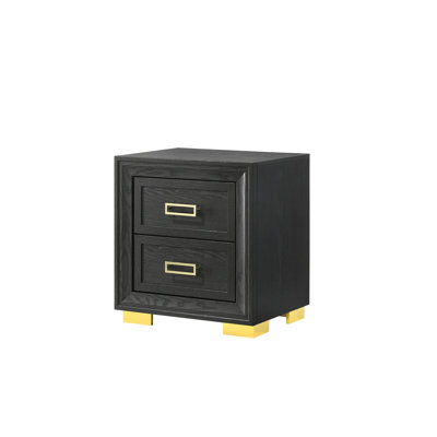 Table de chevet glamour pour chambre à coucher 2, finition noire avec ornements dorés, style moderne et couleurs