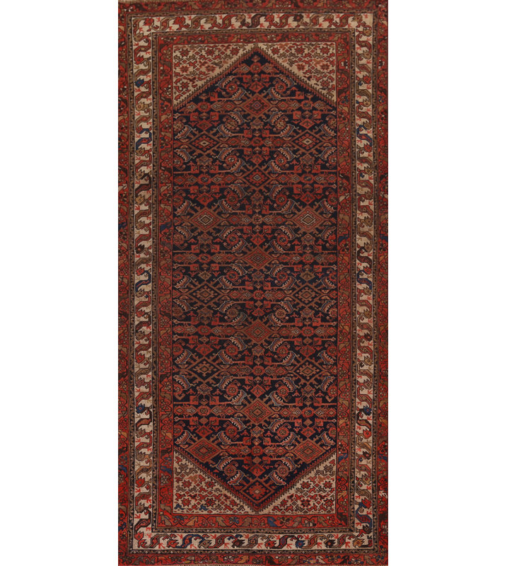 Tapis de salon bleu et orange en laine 5 x 11