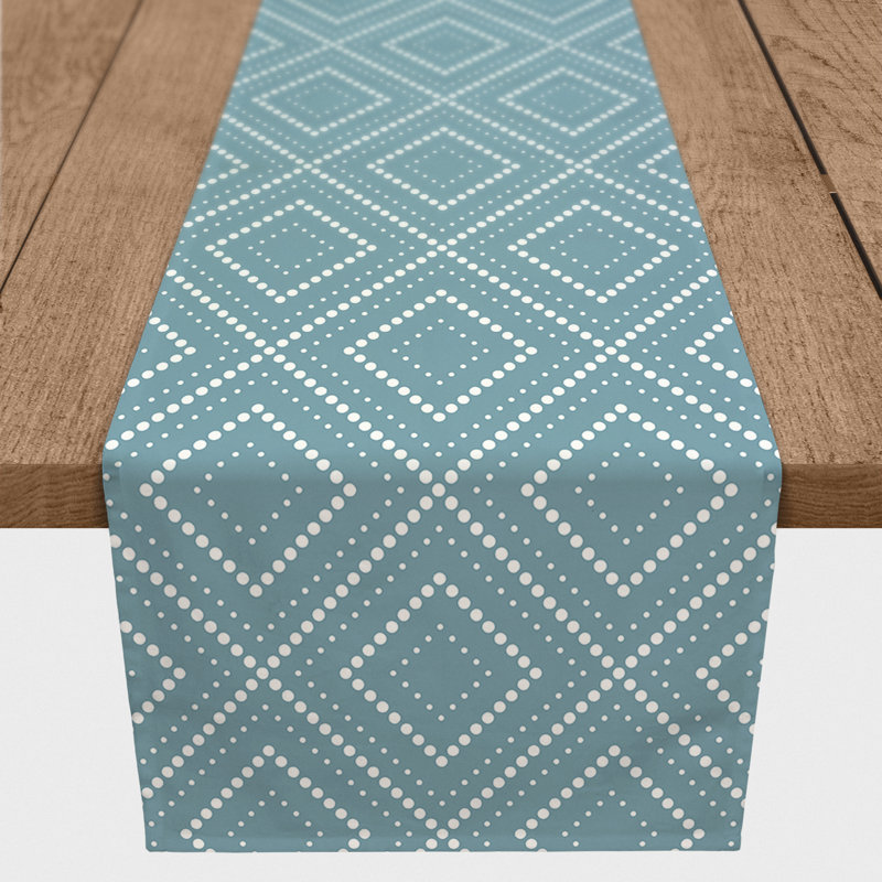 Auric Rectangle Geometric Polyester Table Runner, 72" x 16", Blue