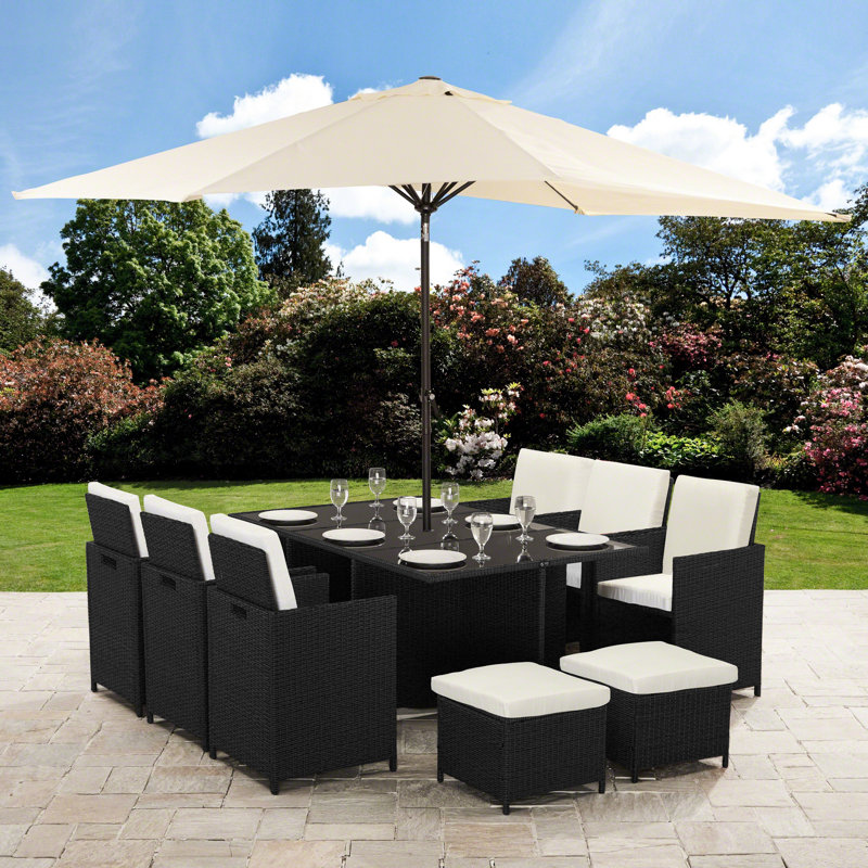 Allexia 10 - Person Wicker Patio Dining Set with Rectangular Table , Cushions Included, Cream, Yes